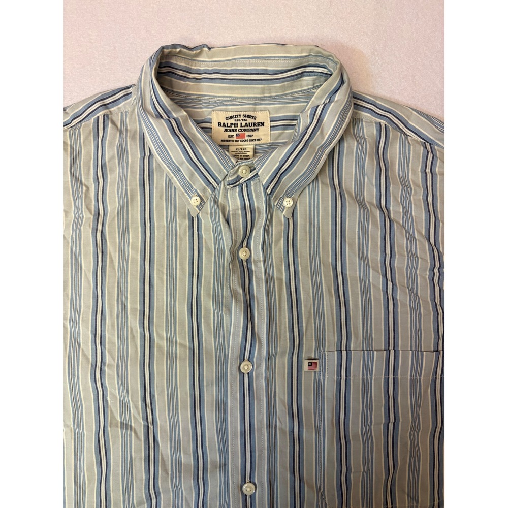 Ralph Lauren Jeans Company Mens XL Striped Button Down Shirt Blue Cotton L/S